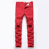 Streetwear Men's Ripped Jeans Elasticity Mid Waist Jeans Straight Pants